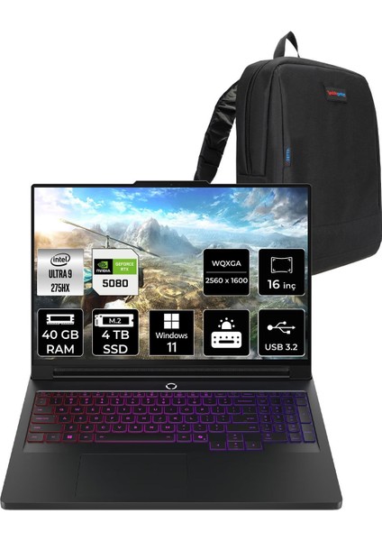 Legion Pro 7 Intel Core Ultra 9 275HX 40GB 4tb SSD RTX5070TI/12GB 140W 16" Qhd+ OLED 240Hz W11P Taşınabilir Bilgisayar & Per4 Çanta 83F5004QTRP405