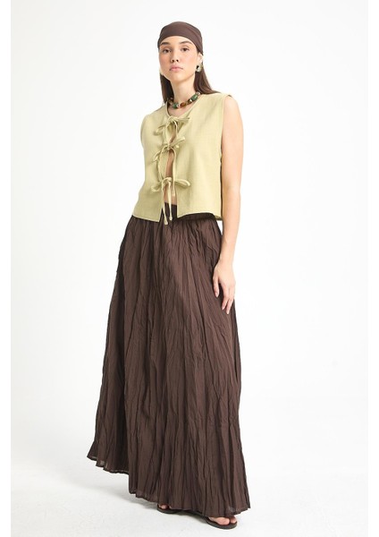 Yağ Yeşili Bağcıklı Kısa %100 Pamuk Yelek 29204 fiyatları