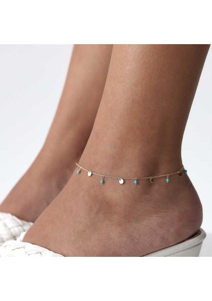 Turkuaz Taşlı Pullu Halhal modelleri