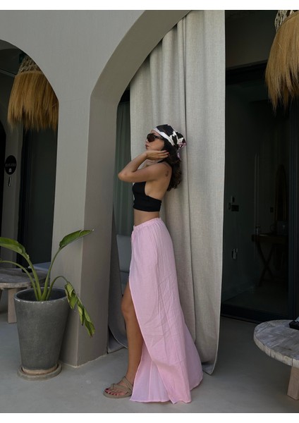 Pembe Yırtmaç Detaylı Müslin Pantolon 29231