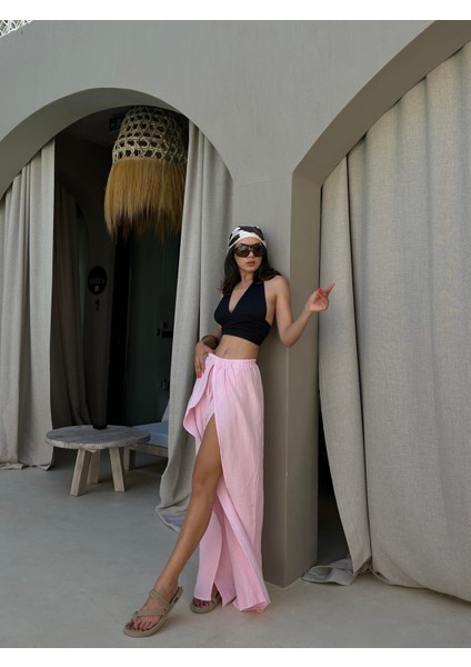 Pembe Yırtmaç Detaylı Müslin Pantolon 29231 modelleri