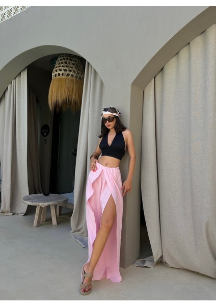 Pembe Yırtmaç Detaylı Müslin Pantolon 29231 indirimleri