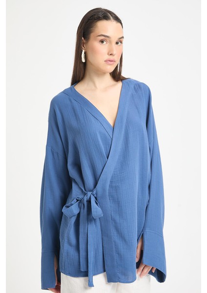 Indigo Oversize Müslin Kimono 29219