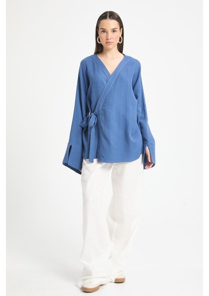 Indigo Oversize Müslin Kimono 29219 fiyatları