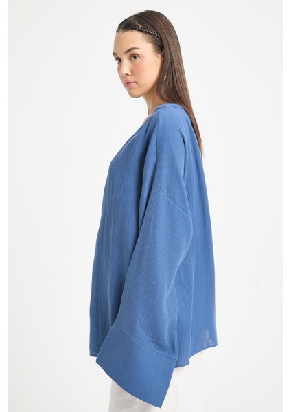 Indigo Oversize Müslin Kimono 29219 modelleri