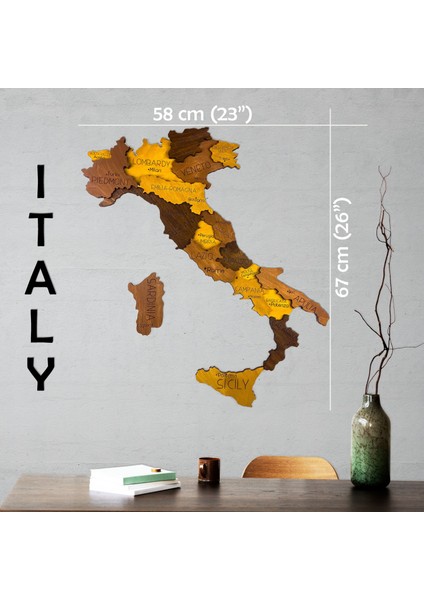 3D Italya Harita Tablosu, Ofis Duvar Dekor - Medium modelleri
