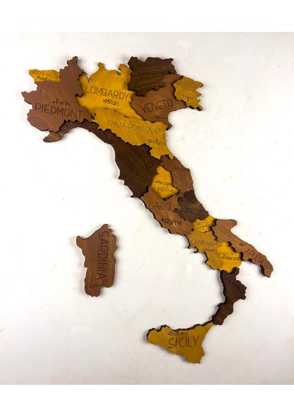 3D Italya Harita Tablosu, Ofis Duvar Dekor - Medium
