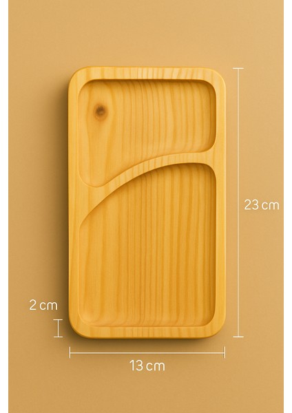 Iki Bölmeli Ahşap Sunum Tahtası - 23 x 13 cm - Açık Kahverengi