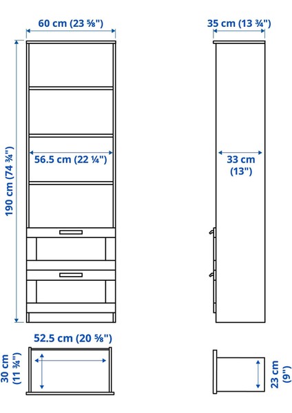Brımnes Kitaplık 60 x 190 cm Siyah Çekmeceli Ayarlanabilir Raflı modelleri