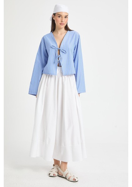 Mavi Çizgili Poplin Kumaş Önden Bağlamalı Bluz 29276 fiyatları