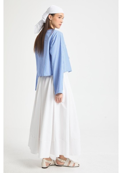 Mavi Çizgili Poplin Kumaş Önden Bağlamalı Bluz 29276 fırsatları