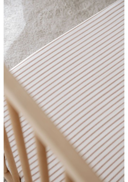 Anne Yanı Müslin Lastikli Çarşaf Seti | Line Series - Beige