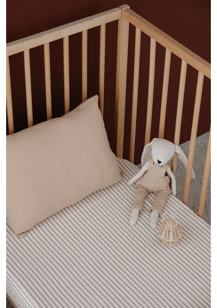 Anne Yanı Müslin Lastikli Çarşaf Seti | Line Series - Beige