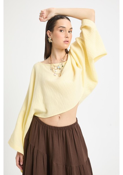 Sarı Oversize Kesim Müslin Bluz 29230