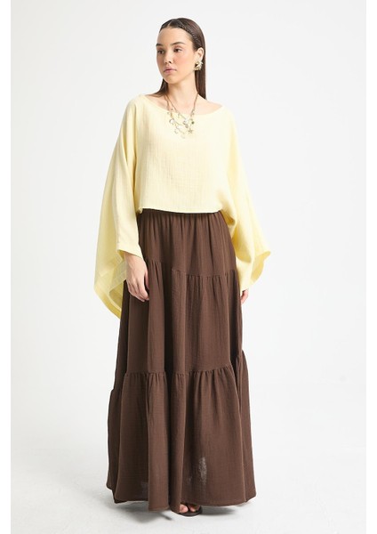 Sarı Oversize Kesim Müslin Bluz 29230 modelleri