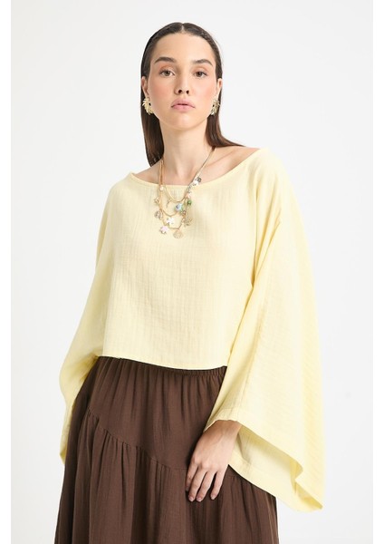 Sarı Oversize Kesim Müslin Bluz 29230 indirimleri