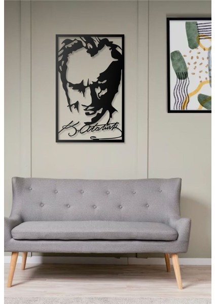 Mustafa Kemal Atatürk Silüeti Portresi Tasarımlı Imzalı Dekoratif Metal Duvar Tablosu