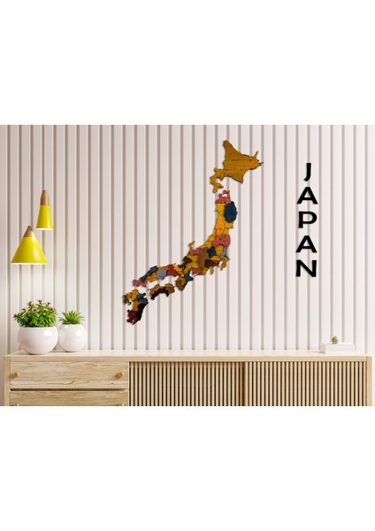 3D Ahşap Duvar Dekor Japonya Harita Tablosu, Ofis Duvar Dekor - Medium