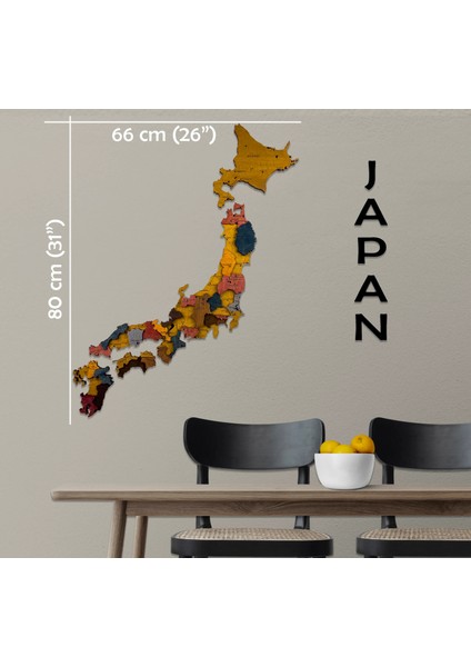 3D Ahşap Duvar Dekor Japonya Harita Tablosu, Ofis Duvar Dekor - Medium