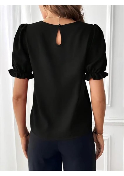 Kadın Kısa Kollu Bisiklet Yaka Kolları Gipeli Ithal Krep Bluz fiyatları