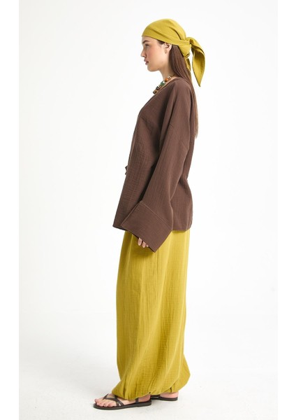 Kahve Oversize Müslin Kimono 29219 fiyatları