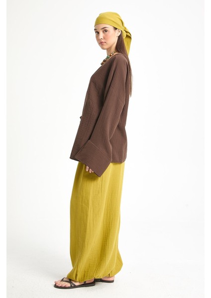 Kahve Oversize Müslin Kimono 29219 modelleri