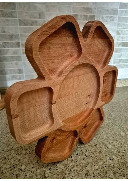 Çiçek Şekilli Ahşap Sunum Tahtası - 25 cm Çap - Kayın Ağacı - Kahverengi