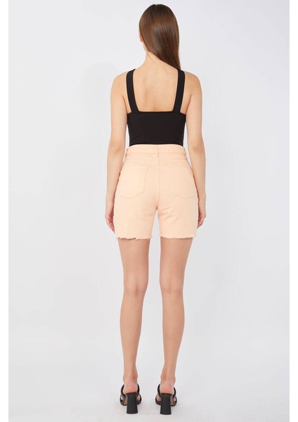 Kadın Basic Paçası Kesik Jean Şort Somon indirimleri