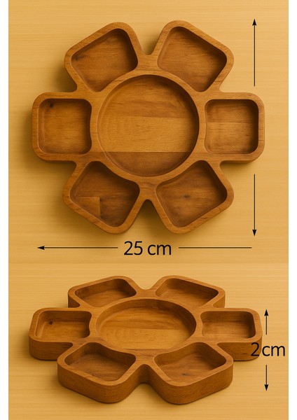 Çiçek Şekilli Ahşap Sunum Tahtası - 25 cm Çap - Kayın Ağacı - Kahverengi