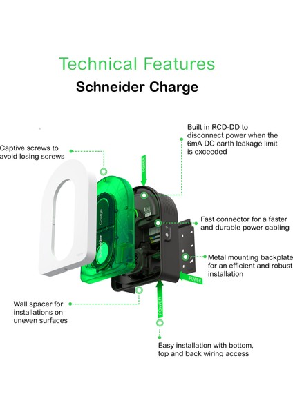 Uzmlight Schneider Electric Schneıder Charge Evlink Wallbox 22,1kw Plastik 1xt2 Soket Elektrikli Araç Şarj Istasyonu Yeni Nesil fiyatları