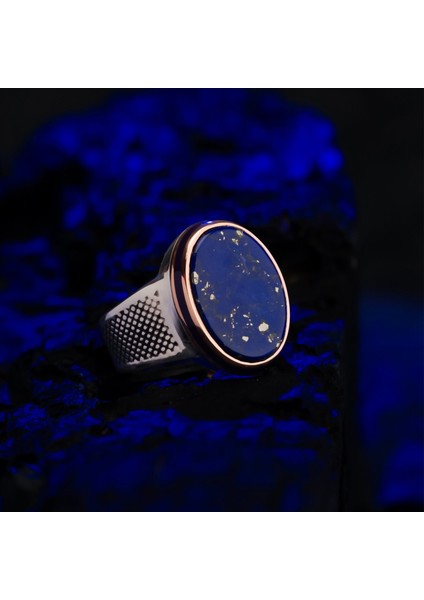 Lapis Lazuli Taşlı Oval Kasa 925 Ayar Gümüş Erkek Yüzük