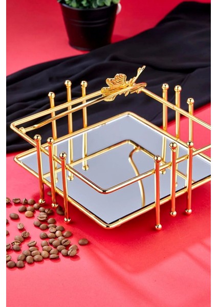 Kelebek Model Aynalı Peçetelik Paslanmaz Çelik Lüks Peçete Kutusu Gold