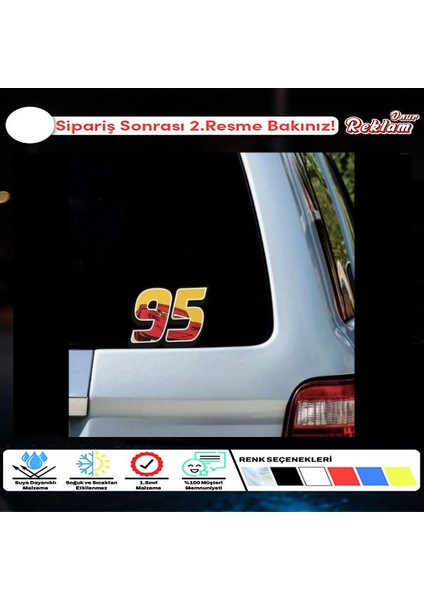 Şimşek Mcqueen - 95 Numaralı Araba Stickerı - Oto Çıkartma - 15X10CM
