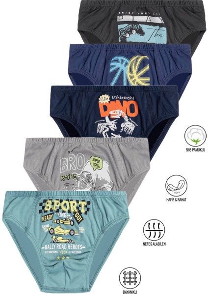 Özkan 31801 5'Li Paket Erkek Çocuk Karışık Renkli Desenli Pamuklu Yumuşak Rahat Slip Külot