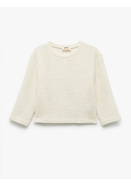 Dokulu 3/4 Kollu Bisiklet Yaka Crop Sweatshirt
