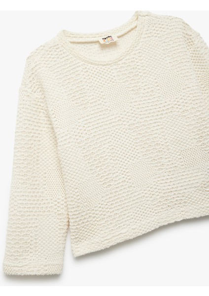 Dokulu 3/4 Kollu Bisiklet Yaka Crop Sweatshirt modelleri