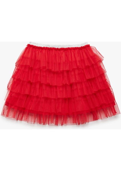 Katlı Beli Lastikli Astarlı Tütü Etek