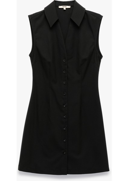 Regular Fit Kolsuz Düğmeli Mini Gömlek Elbise