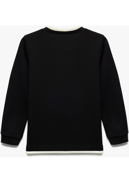 Şardonlu Bisiklet Yaka Çizgili Uzun Kollu Basic Sweatshirt fiyatları