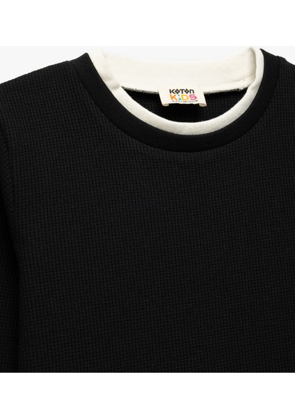 Şardonlu Bisiklet Yaka Çizgili Uzun Kollu Basic Sweatshirt modelleri
