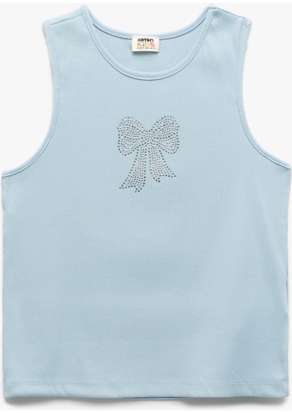 Fiyonklu Taş Detaylı Pamuklu Ribanalı Crop Atlet