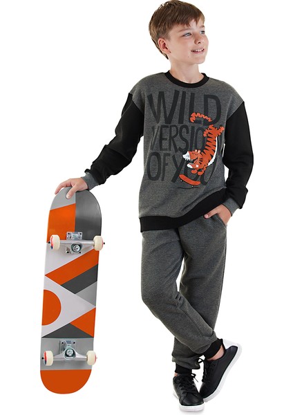 Wild Oversize Erkek Çocuk Gri Eşofman Takım