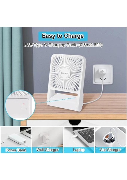 Elzo Küçük Masa Vantilatörü, 4000MAH, Mini Masa Vantilatörü, Katlanabilir Seyahat Fanı, Ultra Sessiz USB Şarj ile Çalışan Fan, 3 Hız Ayarlanabilir 225° Eğimli Ayakta Asılı Vantilatör indirimleri