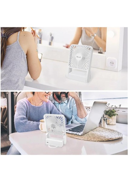 Elzo Küçük Masa Vantilatörü, 4000MAH, Mini Masa Vantilatörü, Katlanabilir Seyahat Fanı, Ultra Sessiz USB Şarj ile Çalışan Fan, 3 Hız Ayarlanabilir 225° Eğimli Ayakta Asılı Vantilatör