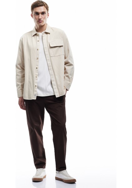 Cep Detaylı Pamuklu Straight Fit Beli Bağcıklı Gabardin Pantolon