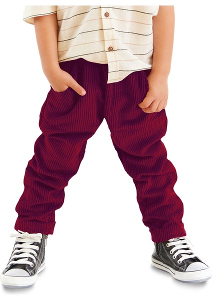 Fitilli Kadife Bordo Erkek Çocuk Pantolon
