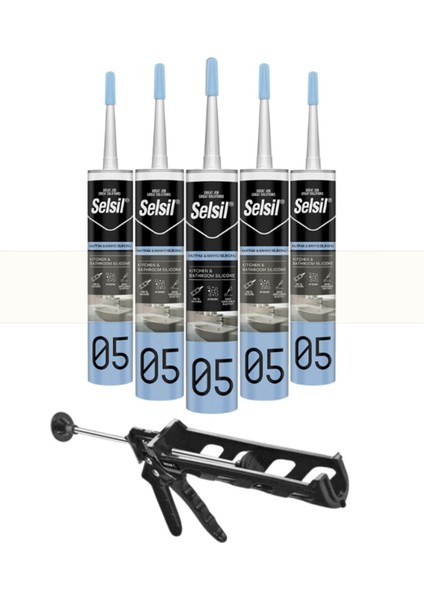 Duşakabin Silikonu Şeffaf 280 ml (5 Adet), Plastik Tabanca