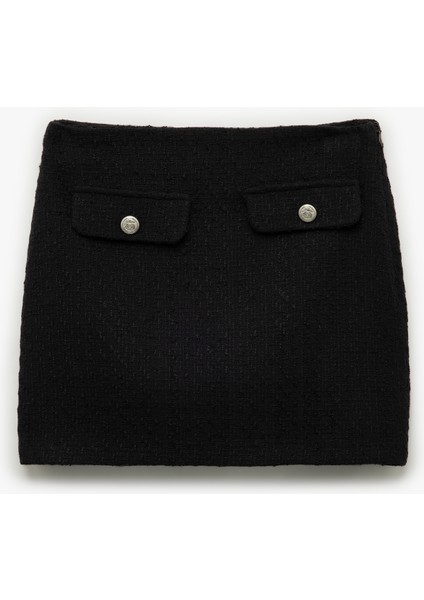 A Kesim Aplike Detaylı Armürlü Mini Tüvit Etek modelleri