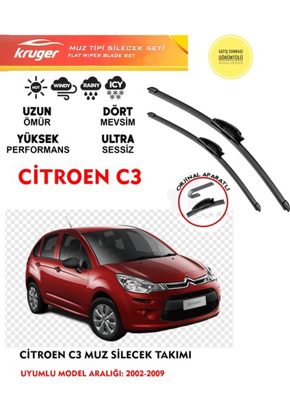 Citroen C3 Muz Silecek Takımı 2002 Model Araca Özel Aparat