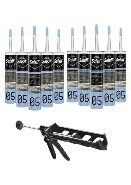 Duşakabin Silikonu Şeffaf 280 ml (10 Adet), Plastik Tabanca